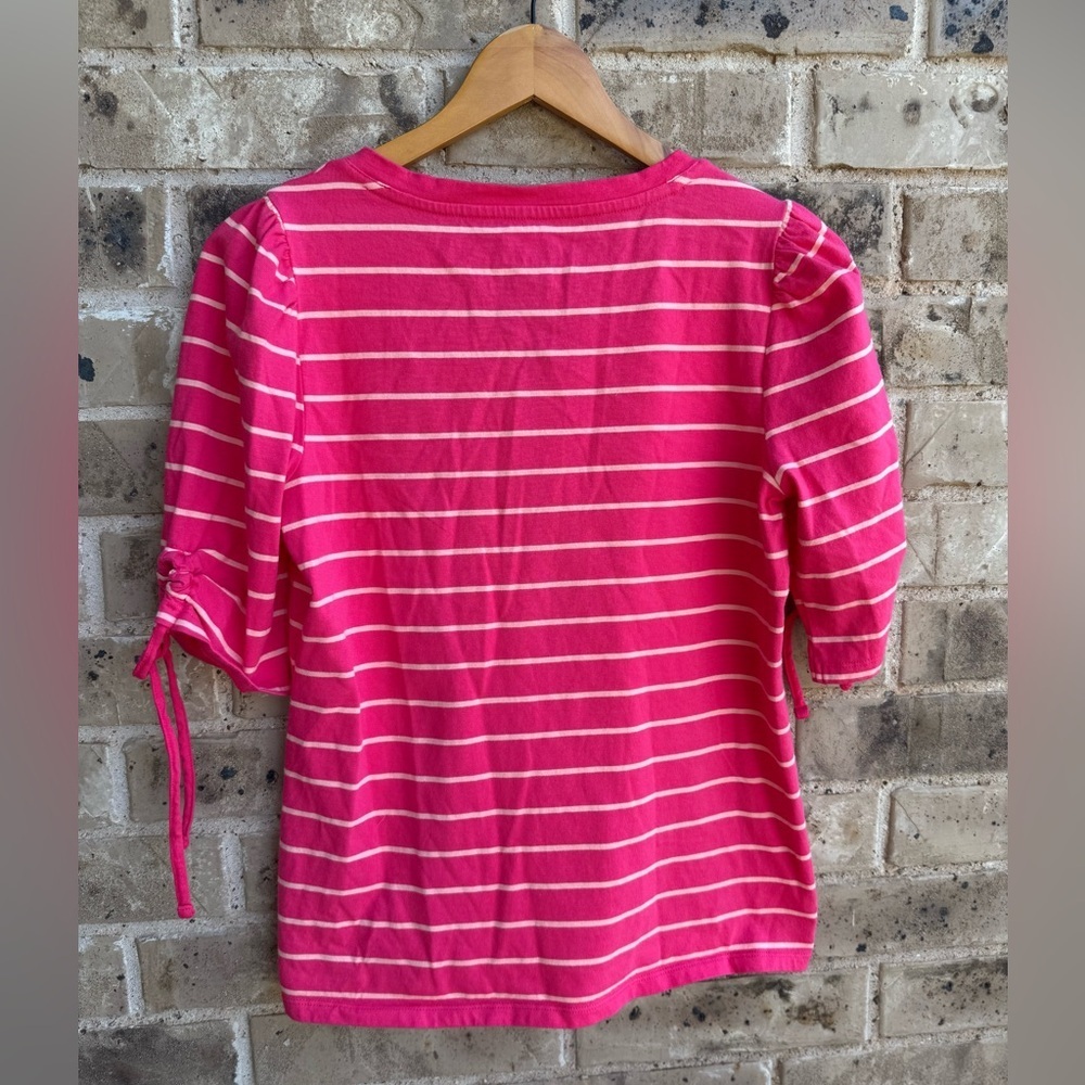 Talbots Fun Raspberry Peach Stripe Tise Sleeve V-… - image 6